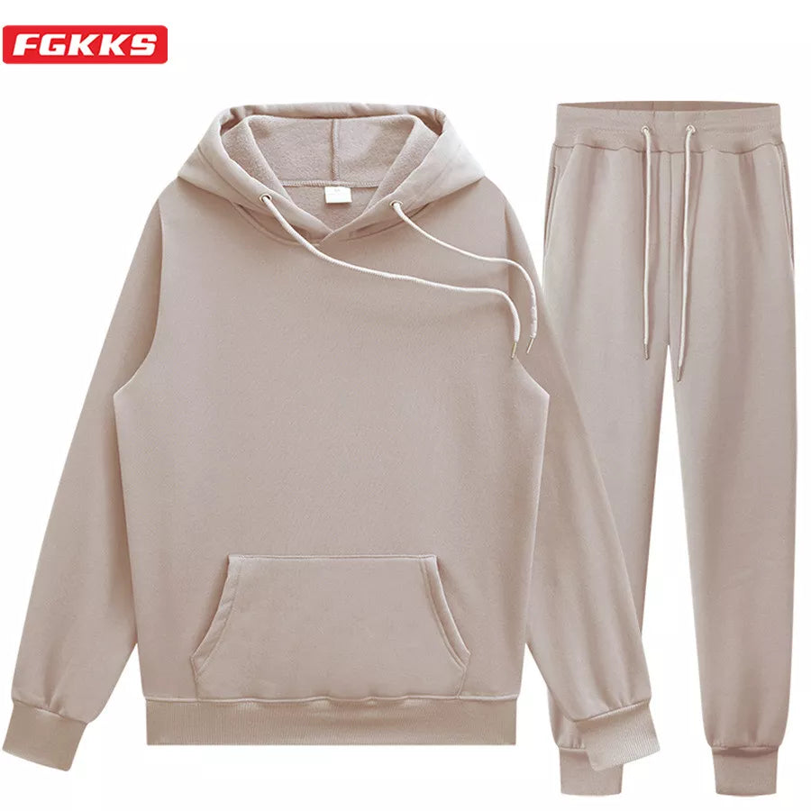 FGKKS Men Sets Hoodies Two-Piece Casual Solid Color SweatSuit Tracksuit