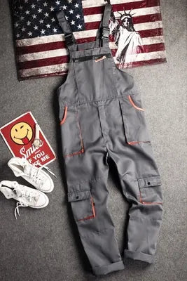 Men Cargo Overalls Zipper Fly Pockets Rompers Jumpsuit