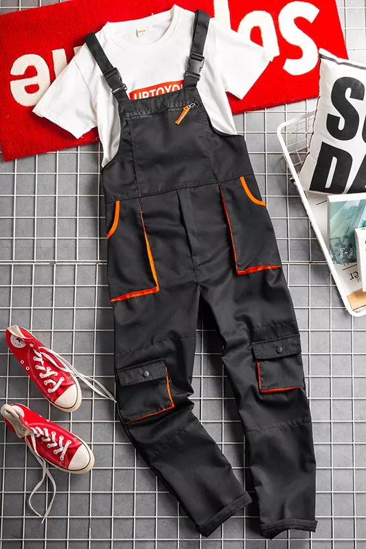 Men Cargo Overalls Zipper Fly Pockets Rompers Jumpsuit