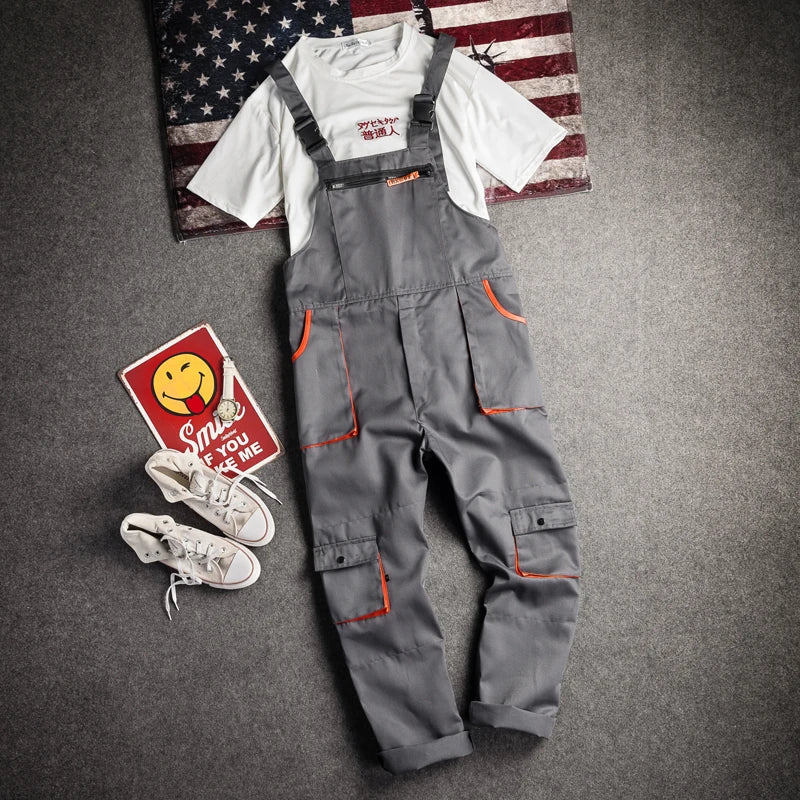 Men Cargo Overalls Zipper Fly Pockets Rompers Jumpsuit