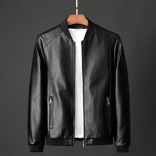 New Leather Bomber Jacket Men Black Biker