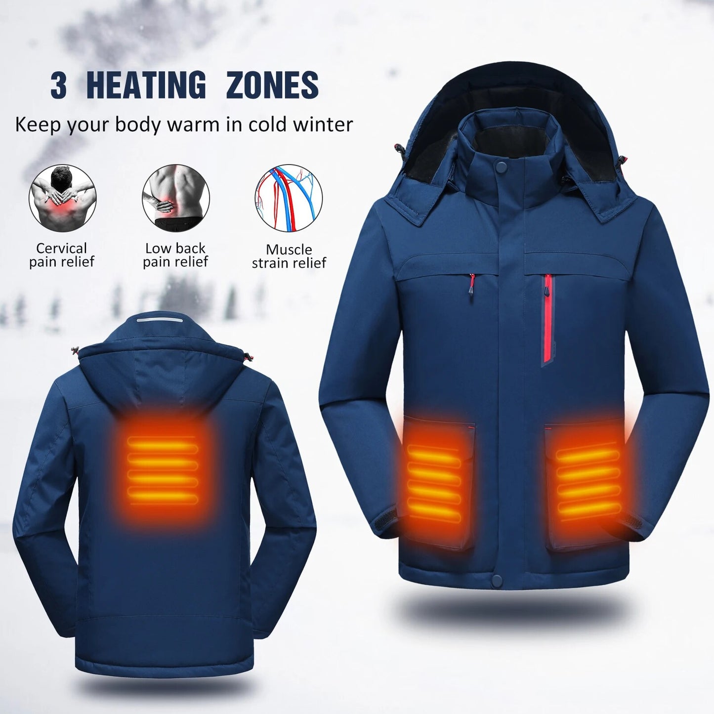 Men Heated Jacket Long Sleeves Hooded Jacket Winter