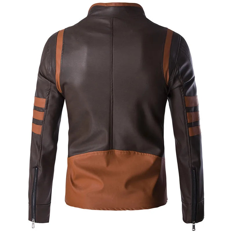 High-end brand men's zipper leather jacket Wolverine casual PU leather