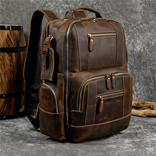 Men's leather backpack retro luxury fashion style bagpack