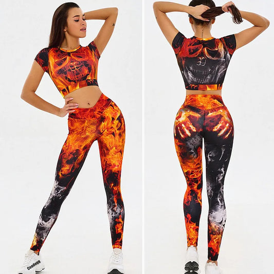 Fire Tracksuit Women Sports Yoga Sportswear Set