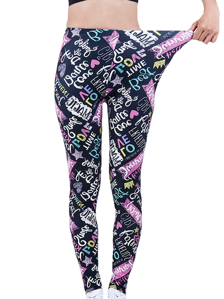 Hot Women's Color Letter Print Fashion High Elastic Leggings