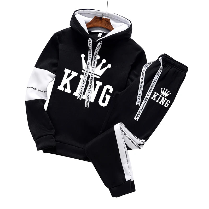 King Printing Men's Tracksuit Casual Hooded  2 Piece Outfit