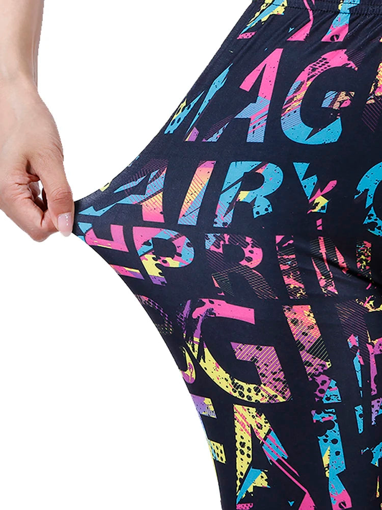 Hot Women's Color Letter Print Fashion High Elastic Leggings