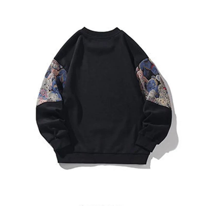 Men s Loose Pullover Long Sleeve Crewneck Bear Embroidery Sweatshirt