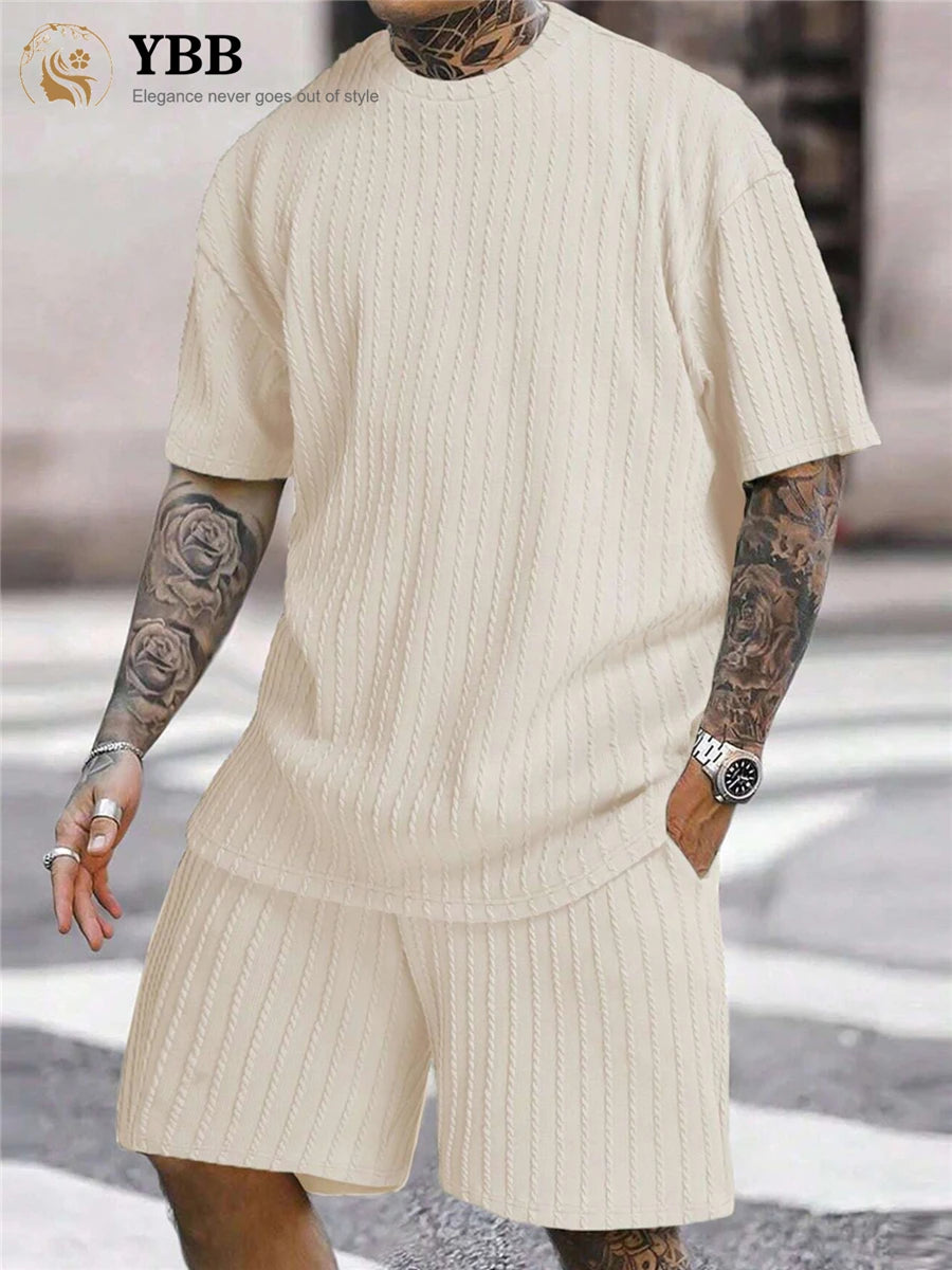 Men's Two Piece Fashion Stripe Design Oversized High Quality Streetwear