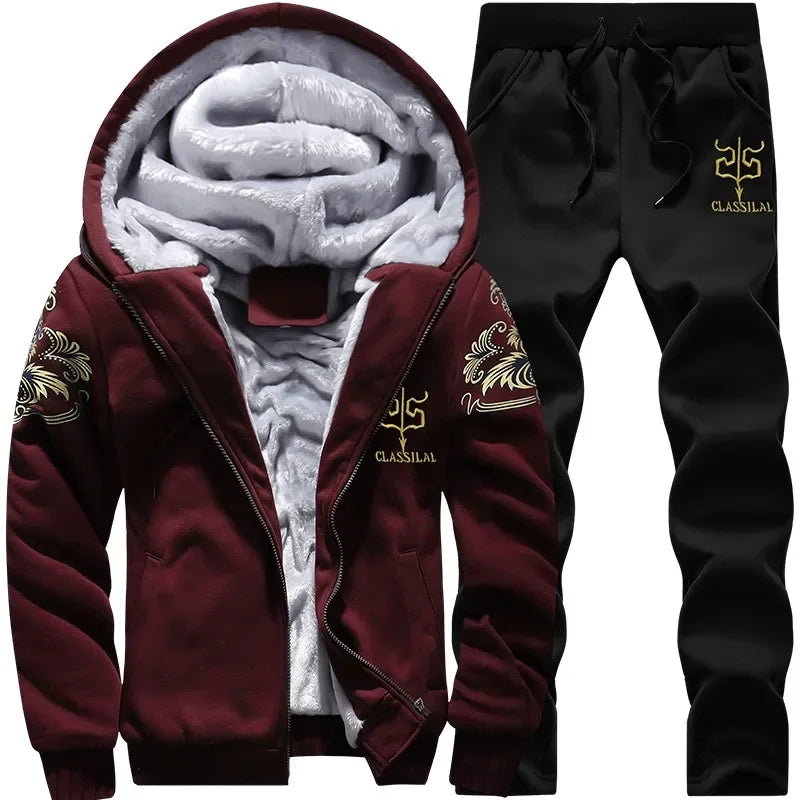 Men Winter Tracksuit Hoodies Casual Thick Fleece Jackets and Pants