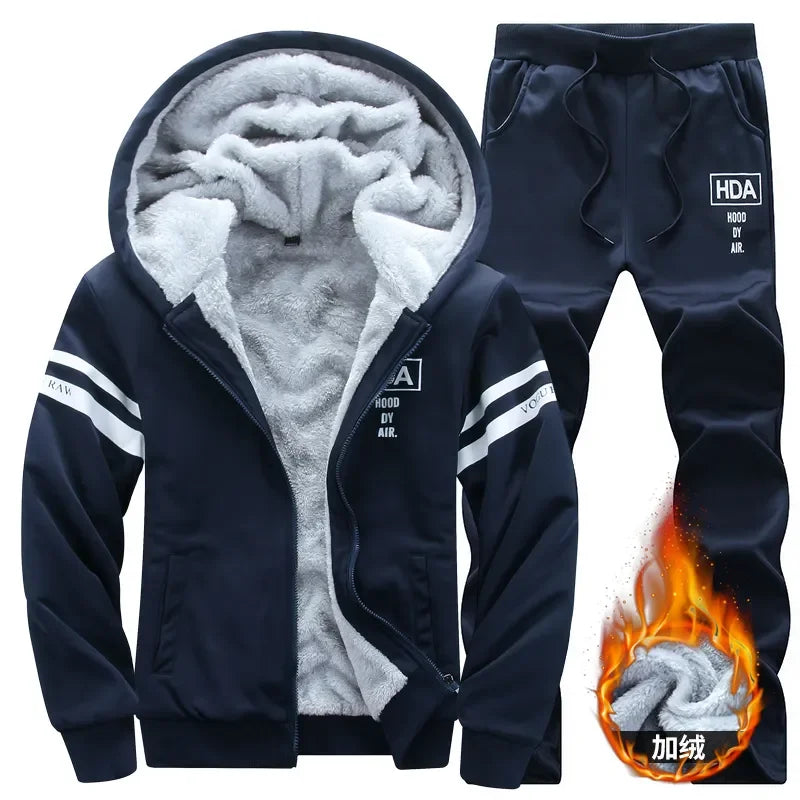 Men Winter Tracksuit Hoodies Casual Thick Fleece Jackets and Pants