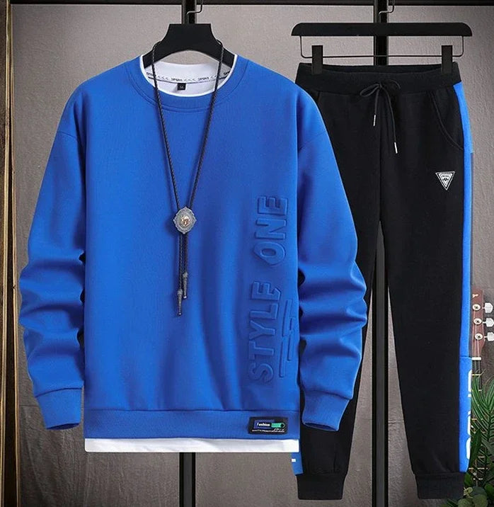 Plain Male Crew Neck Sweat Shirt and pants Style One Sets Alphabet Tracksuit