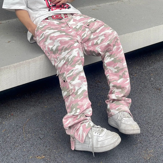 Cargo Pants for Women And Men Multi-pocket Pink Camouflage