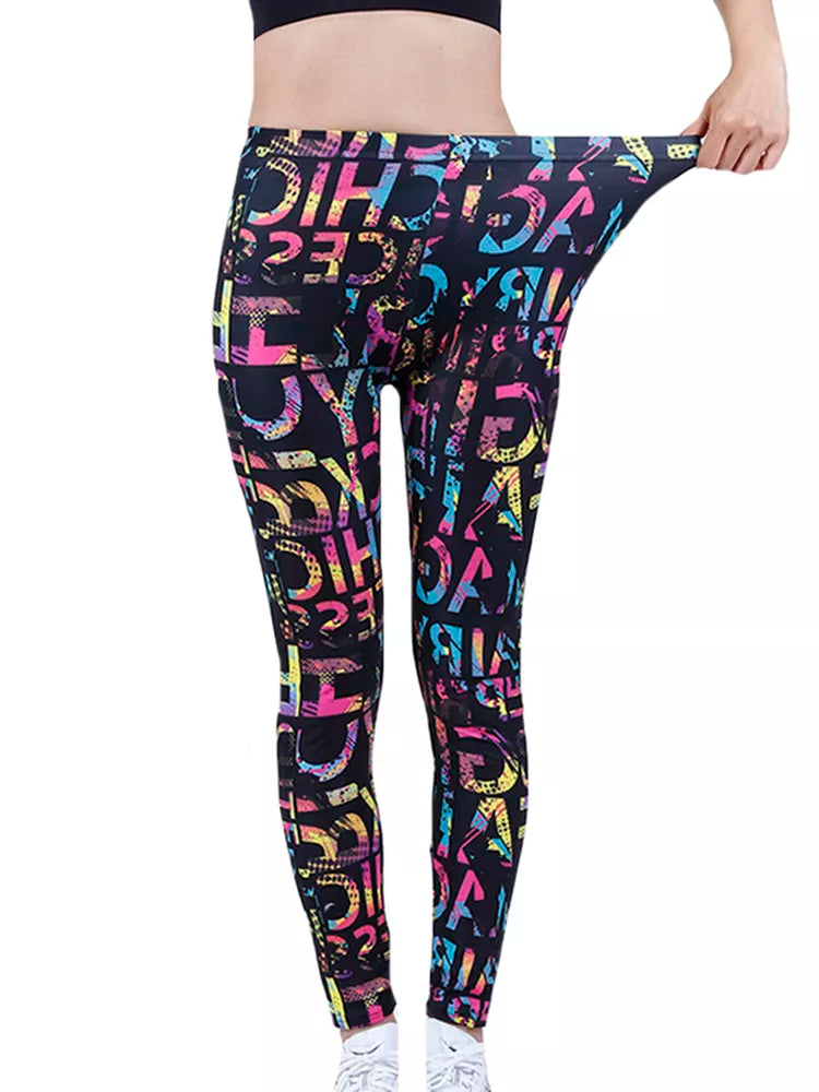 Hot Women's Color Letter Print Fashion High Elastic Leggings