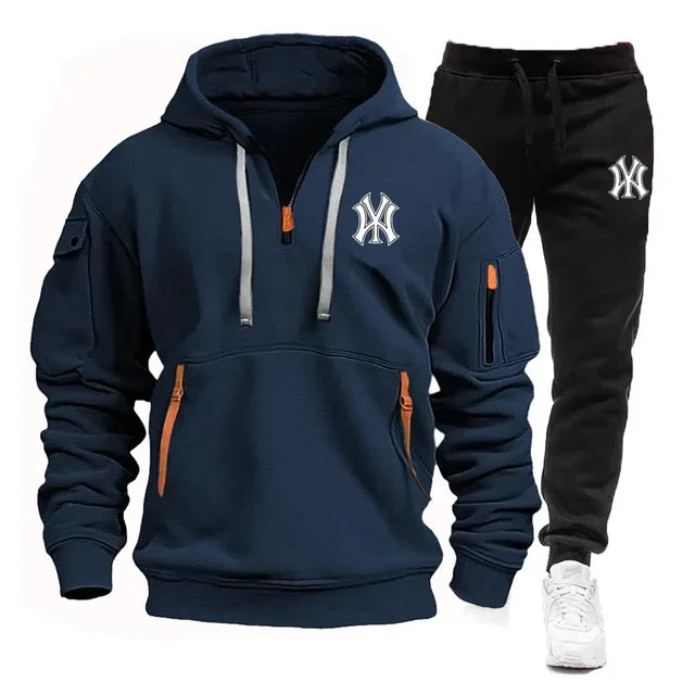 Men's Hoodie + Pants Multi-pocket  half Zipper High Quality Warm Fashion clothing