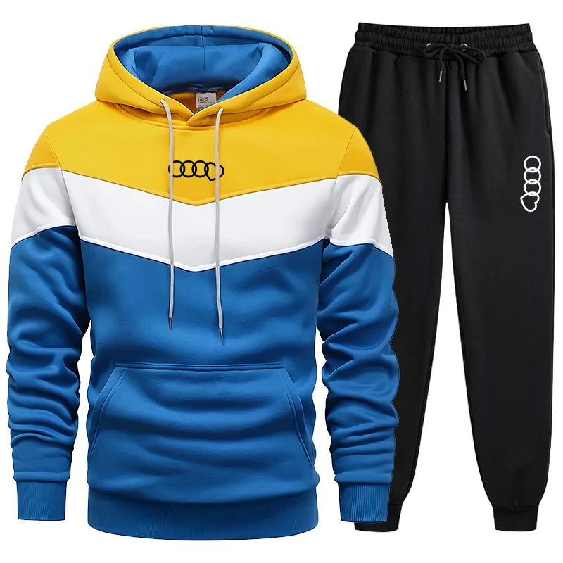 New Fashion Men's Tracksuit Stripe Hoodies 2 Piece Set High Quality Autumn Winter