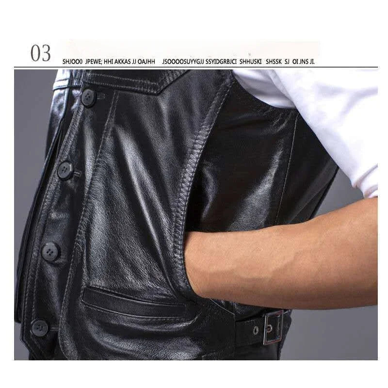 Genuine Leather Vest Men's Multi Pocket  Biker