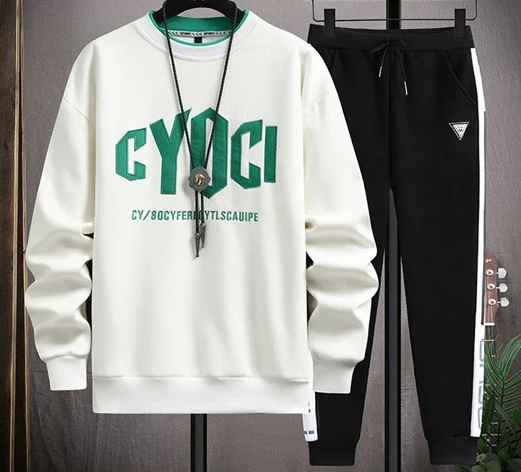 Plain Male Crew Neck Sweat Shirt and pants Style One Sets Alphabet Tracksuit