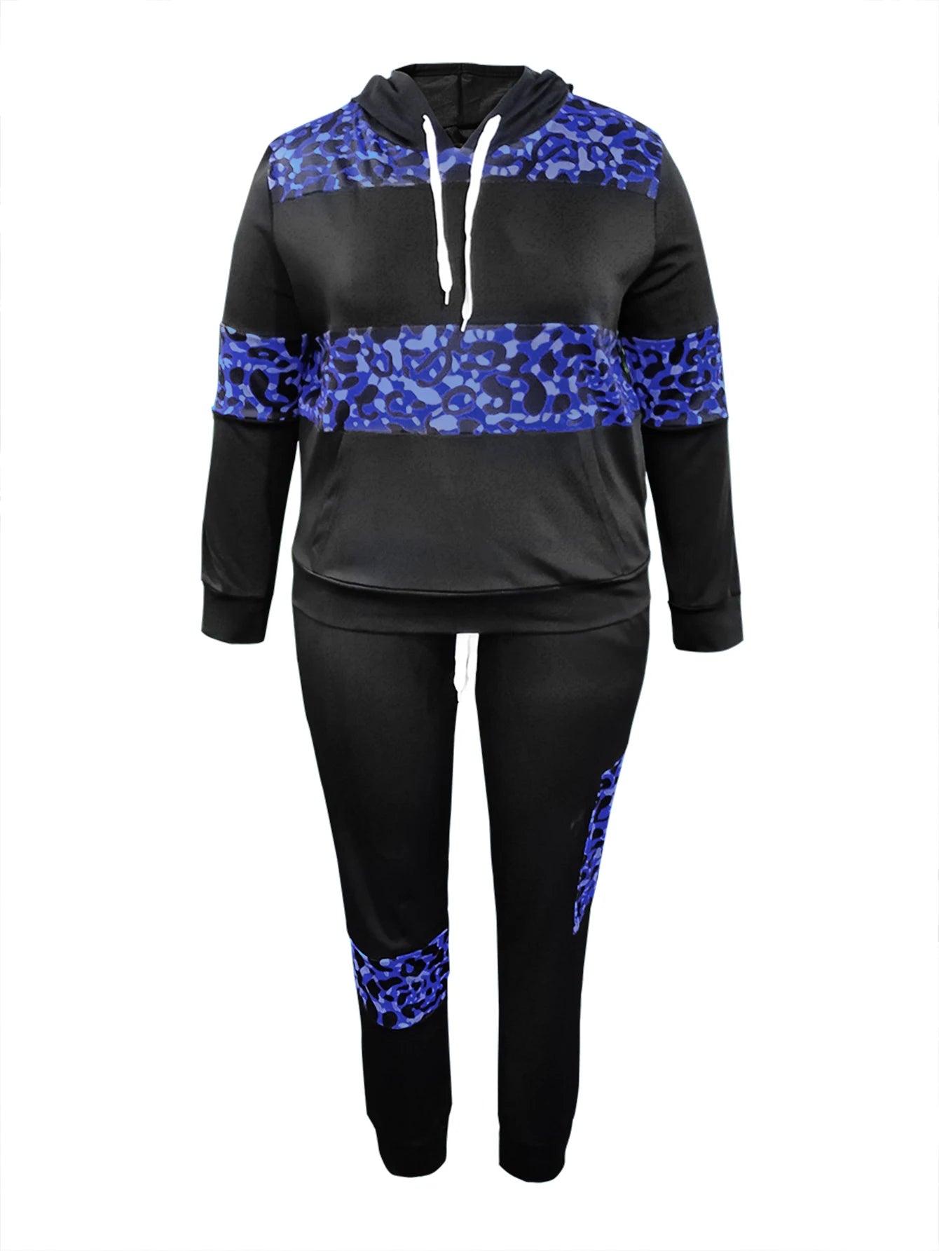 LW Plus Size Autumn  Women Long Sleeves Two Pieces Hooded Collar Leopard Print Tracksuit Set Sweatshirts Pullover Hoodies Pant