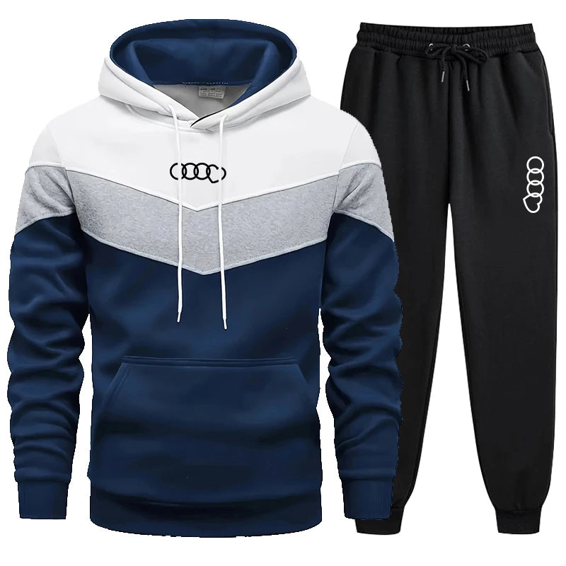 New Fashion Men's Tracksuit Stripe Hoodies 2 Piece Set High Quality Autumn Winter