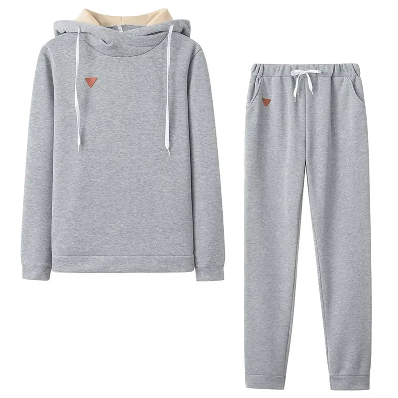 Autumn 2 Piece Tracksuit Women Sportswear Fleece Hoodies Pullover