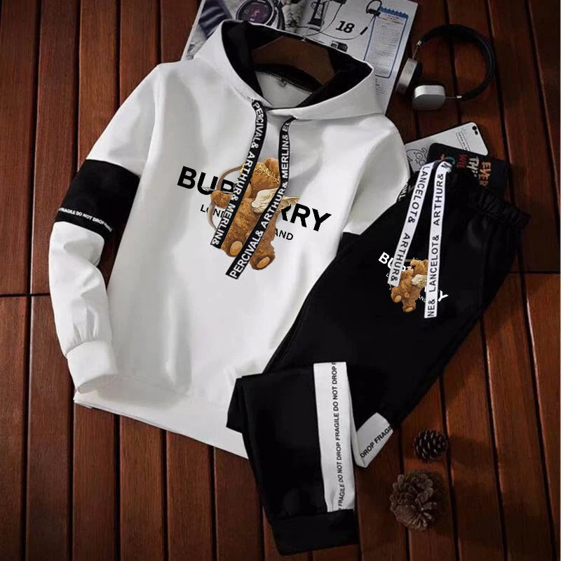 Men's Tracksuit Print Letter, Luxury Fashion Casual 2 Piece Streetwear