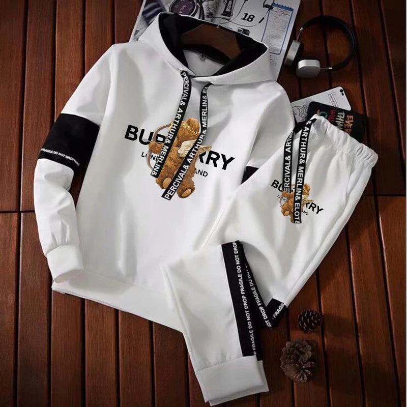 Men's Tracksuit Print Letter, Luxury Fashion Casual 2 Piece Streetwear