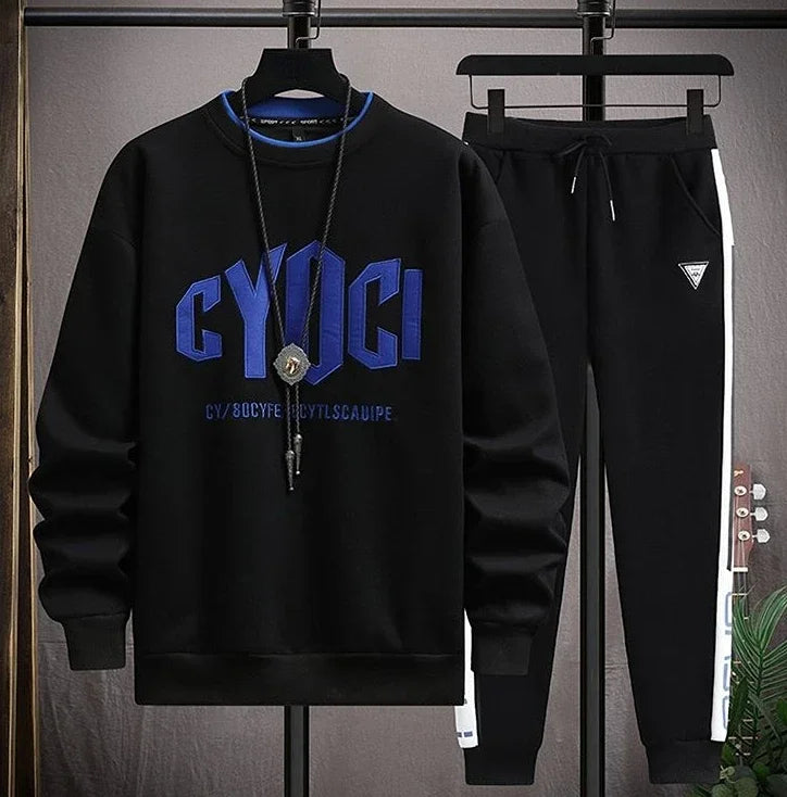 Plain Male Crew Neck Sweat Shirt and pants Style One Sets Alphabet Tracksuit