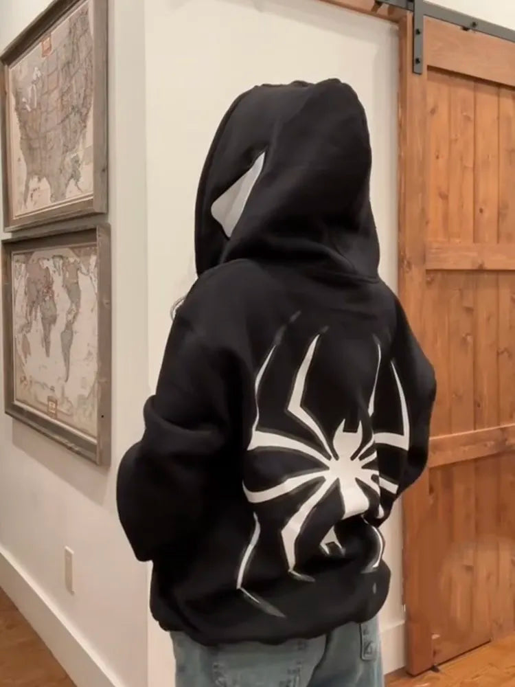 Y2k Unisex Spider Zip Up Hoodies Graphic Oversized  Harajuku