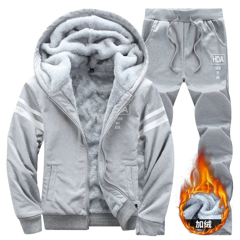 Men Winter Tracksuit Hoodies Casual Thick Fleece Jackets and Pants