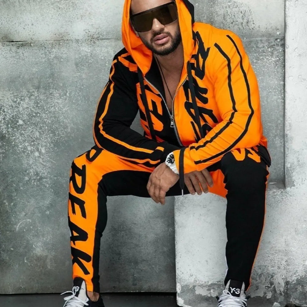 Men's Activewear  Casual Men's Letter Print Hoodie Streetwear Jogging Set