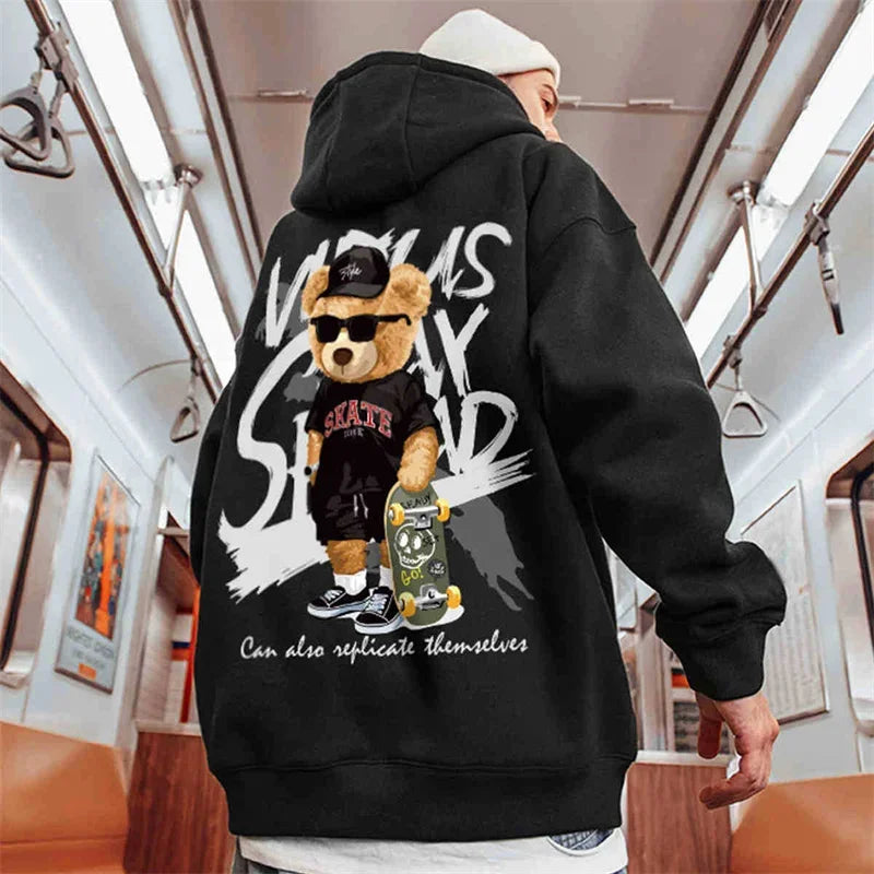 Skate Bear Anime Print Hoodies Unisex Oversize Streetwear Harajuku