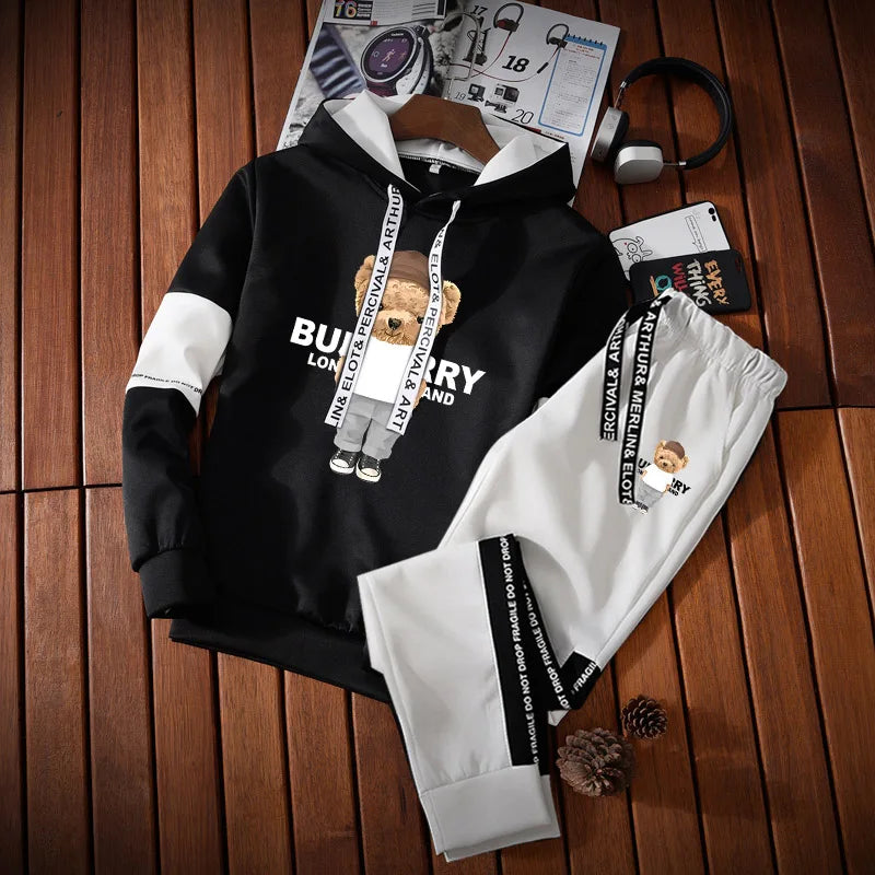 Men's Tracksuit Print Letter, Luxury Fashion Casual 2 Piece Streetwear