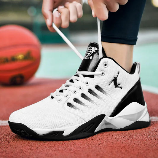 Men's Leather Sneakers Non-Slip Fly Woven Training Basketball Shoes