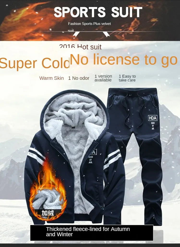 Men Winter Tracksuit Hoodies Casual Thick Fleece Jackets and Pants