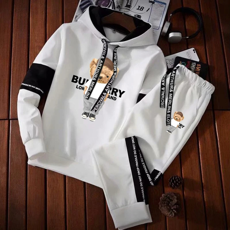 Men's Tracksuit Print Letter, Luxury Fashion Casual 2 Piece Streetwear