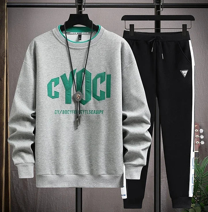 Plain Male Crew Neck Sweat Shirt and pants Style One Sets Alphabet Tracksuit