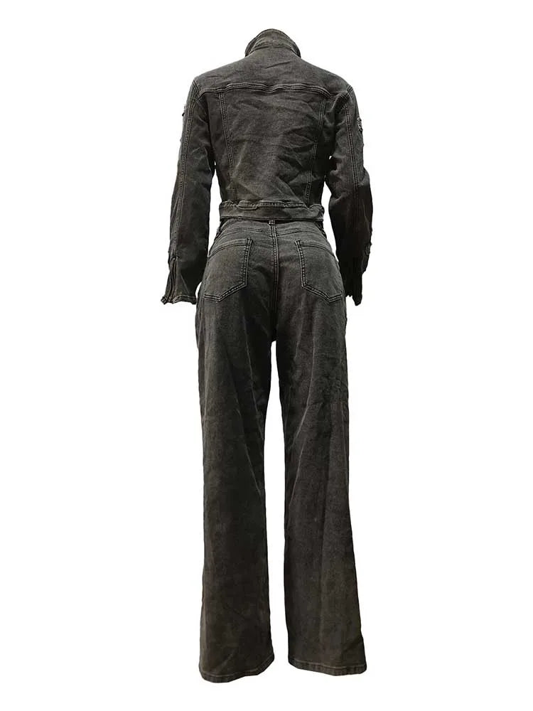 Elegant Women's Pants Suits Winter Long Sleeve Jacket and Trouser Casual stretch Denim