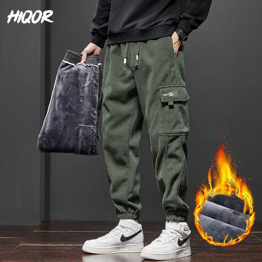 Vintage Baggy Pants Winter Warm for Men's Fleece Cargo