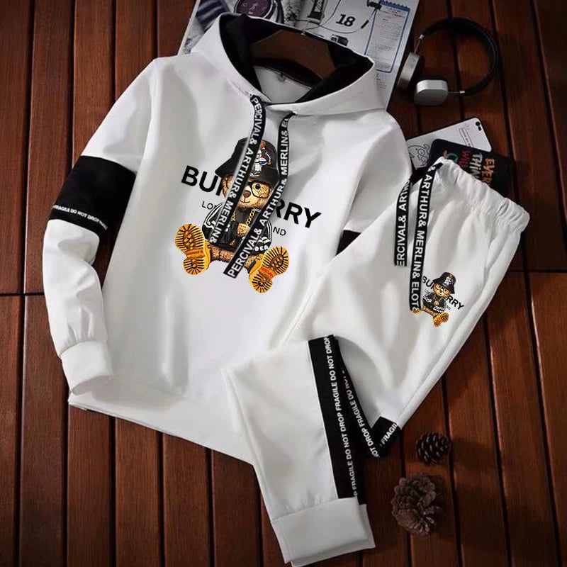 Men's Tracksuit Print Letter, Luxury Fashion Casual 2 Piece Streetwear