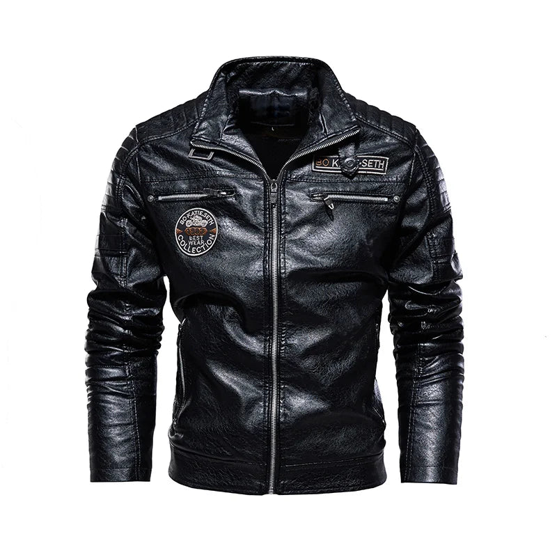 Mens Leather Motorcycle Faux Leather Jacket Windbreaker