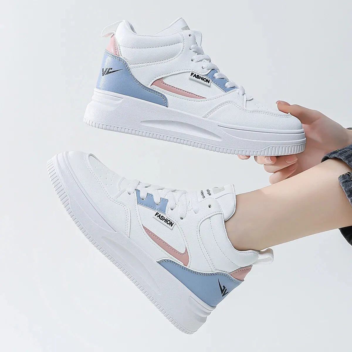 2024 Women White Color block High-top Sneakers Lightweight