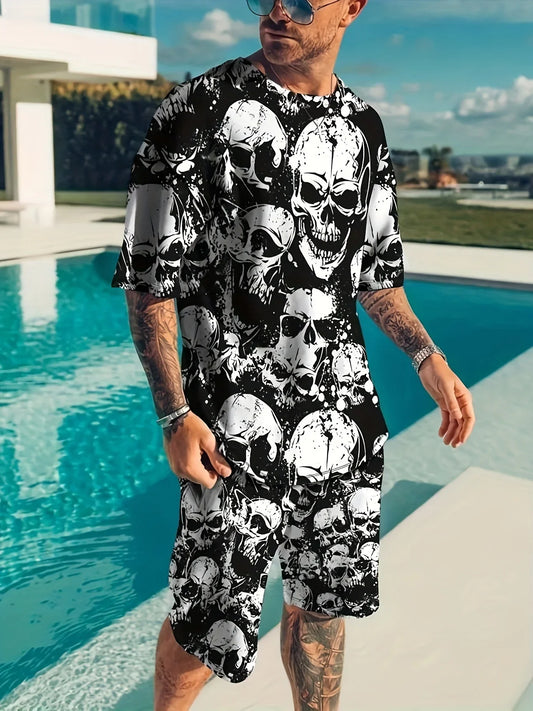 T-shirt Shorts 2 Pieces Men's  skull 3D print  Oversized Outfits