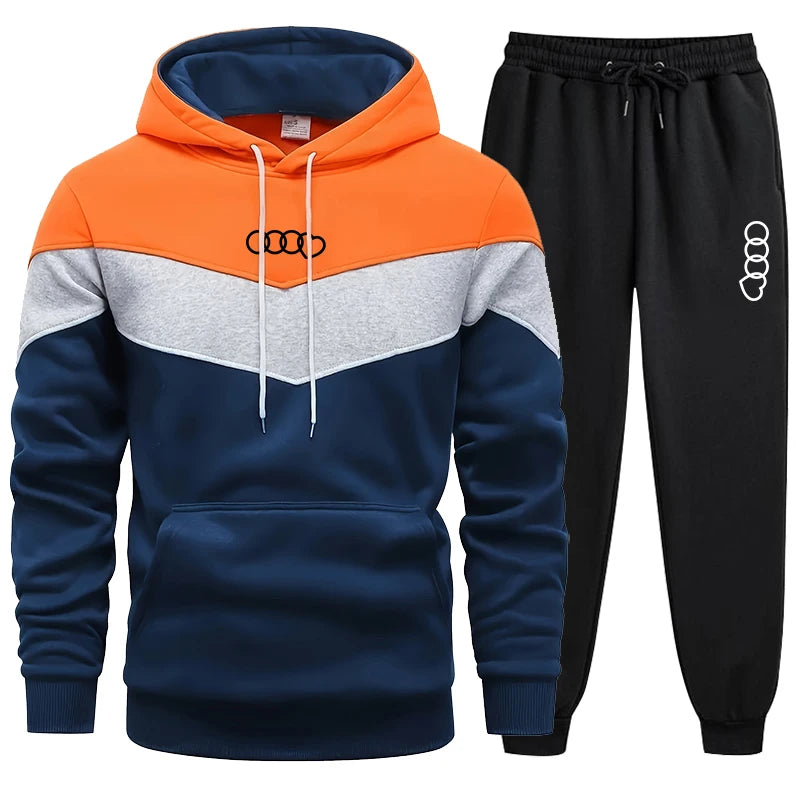 New Fashion Men's Tracksuit Stripe Hoodies 2 Piece Set High Quality Autumn Winter