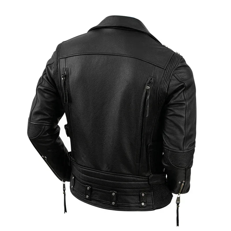 Genuine Leather Men Slim Stone Milled Retro Jacket Calfskin Leather