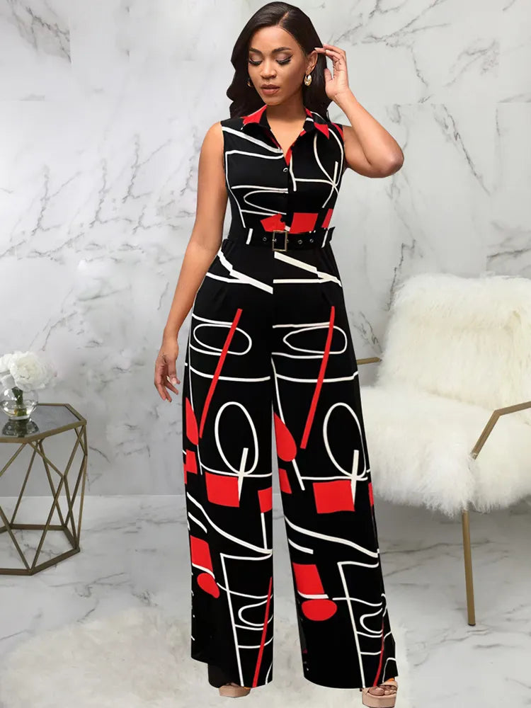 All over monogrammed V neck sleeveless jumpsuit