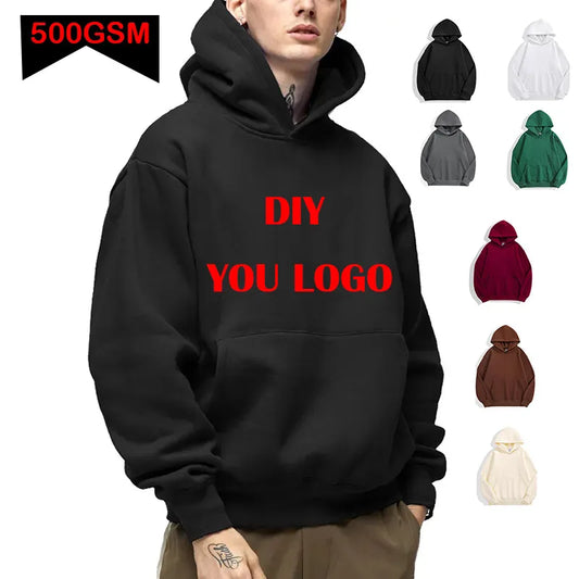 DIY Custom Your Brand LOGO Heavy Weight Cotton Men's Solid Color Hoodies