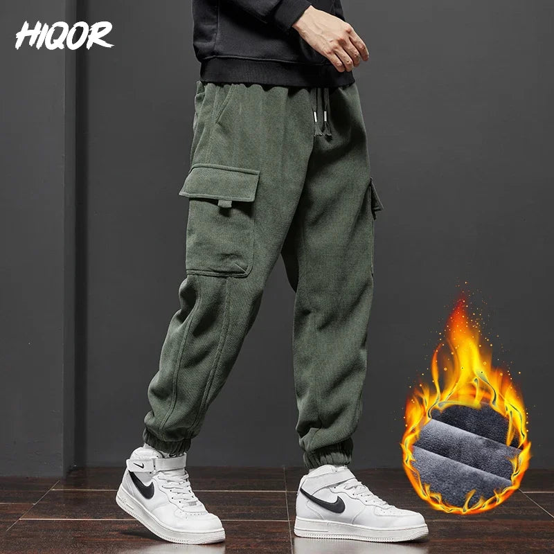 Vintage Baggy Pants Winter Warm for Men's Fleece Cargo