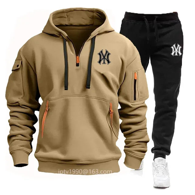 Men's Hoodie + Pants Multi-pocket  half Zipper High Quality Warm Fashion clothing